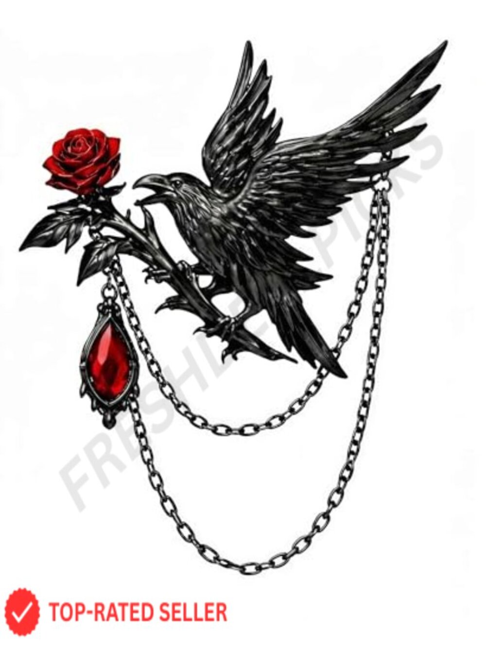 Gothic Crow Brooch Raven Rose Chain Pin Women Metal Jewelry